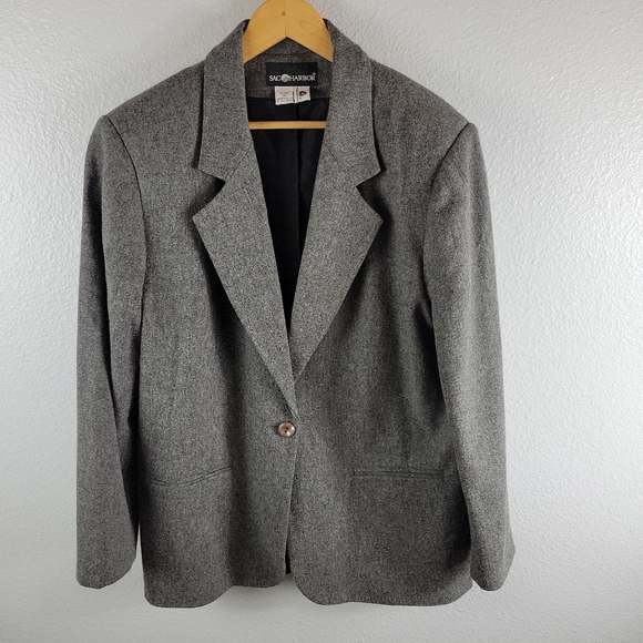 Sag Harbor Jackets & Blazers - Sag Harbor Womens Gray One Button Wool Blend Blazer Jacket